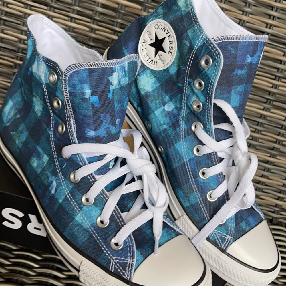 Converse Ctas Hi Blue Plaid/White/Black MEN`S - Picture 8 of 16